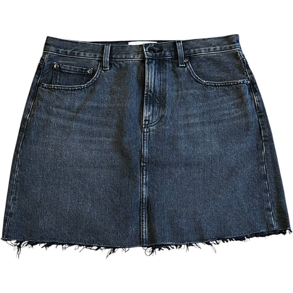 EVERLANE The Denim Skirt Black Washed Raw Hem Size 31
